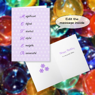 Mother birthday text flowers purple card