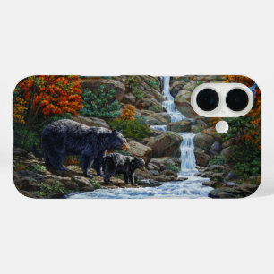Mother Black Bear & Cub by Waterfall iPhone 16 Case