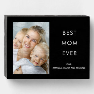 Mother black kids photo wooden box sign