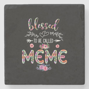 Mother Blessed To Be Called Mum And Meme Flower Stone Coaster