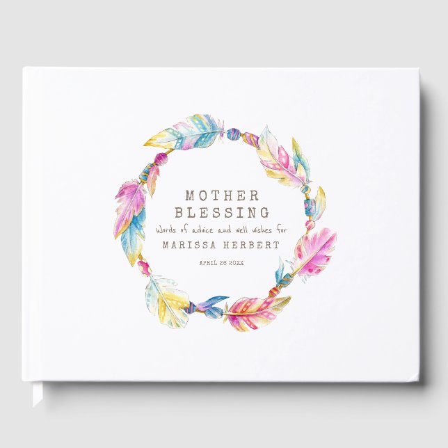 Mother Blessing beads feathers boho colourful Guest Book (Front)