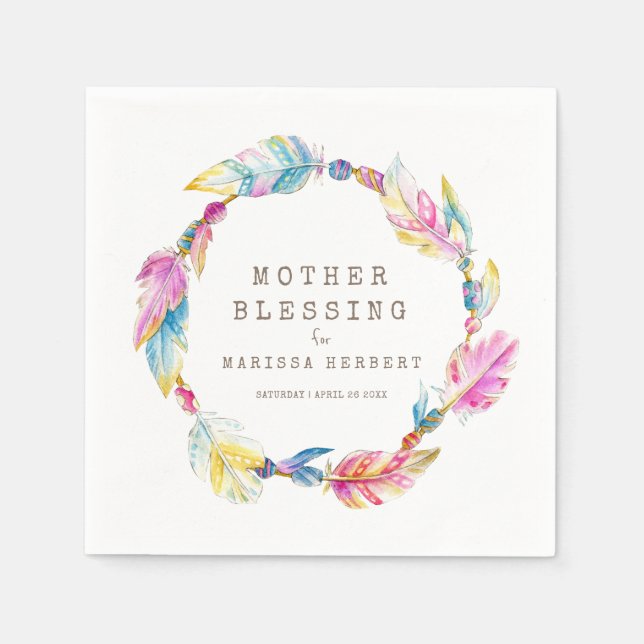 Mother Blessing beads feathers boho colourful Napkin (Front)