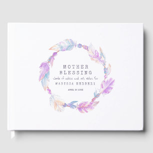 Mother Blessing beads feathers boho purple Guest Book