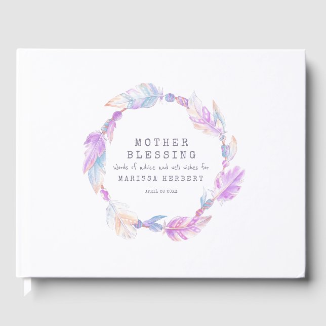 Mother Blessing beads feathers boho purple Guest Book (Front)