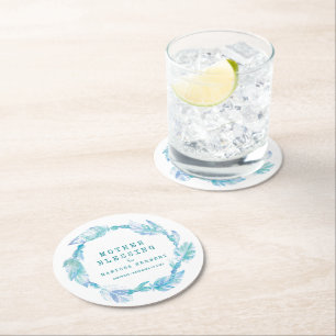 Mother Blessing beads feathers boho teal aqua Round Paper Coaster