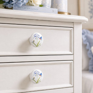 Mother Bluebird with African Lily Watercolor Ceramic Knob