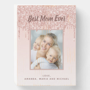 Mother blush pink rose gold photo wooden box sign
