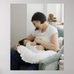 Mother breast feeding baby girl poster