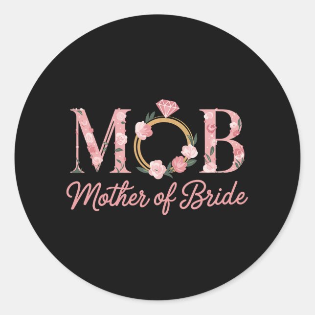 Mother Bride Wedding Mob Floral Pink Diamond Ring  Classic Round Sticker (Front)