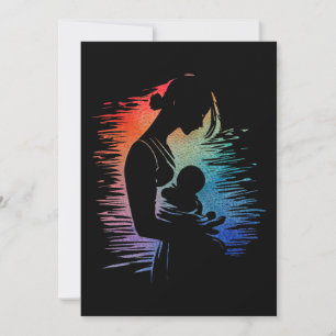 Mother carrying her baby, mum and her baby sketch, holiday card