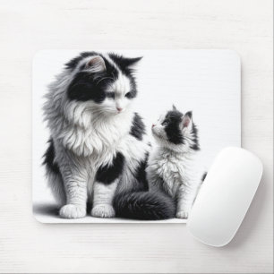 Mother Cat and Kitten On White Mouse Mat