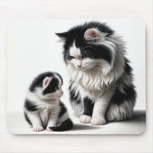Mother Cat and Kitten On White Mouse Mat (Front)