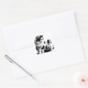 Mother Cat and Kitten On White Square Sticker