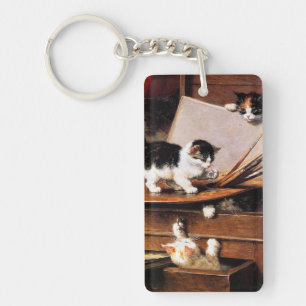 Mother Cat and Kittens on Table Key Ring