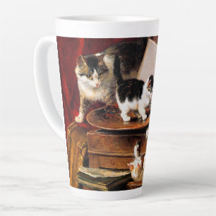 Mother Cat and Kittens on Table Latte Mug