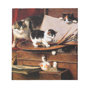 Mother Cat and Kittens on Table Notepad