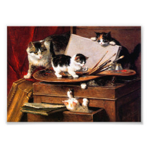 Mother Cat and Kittens on Table Photo Print