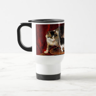 Mother Cat and Kittens on Table Travel Mug