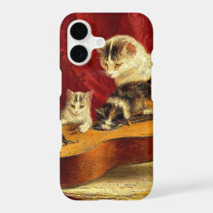 Mother Cat and Kittens Playing with Guitar