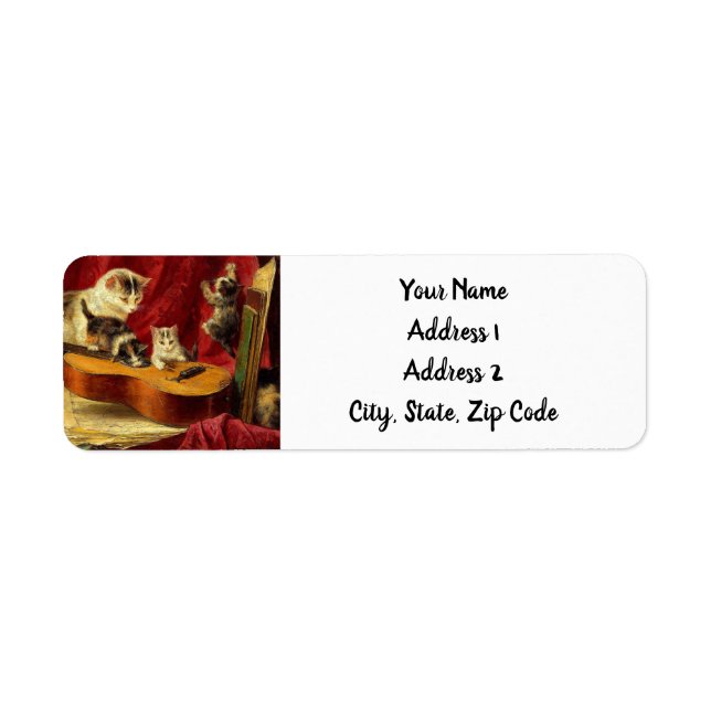 Mother Cat and Kittens Playing with Guitar (Front)