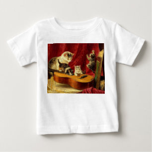 Mother Cat and Kittens Playing with Guitar Baby T-Shirt