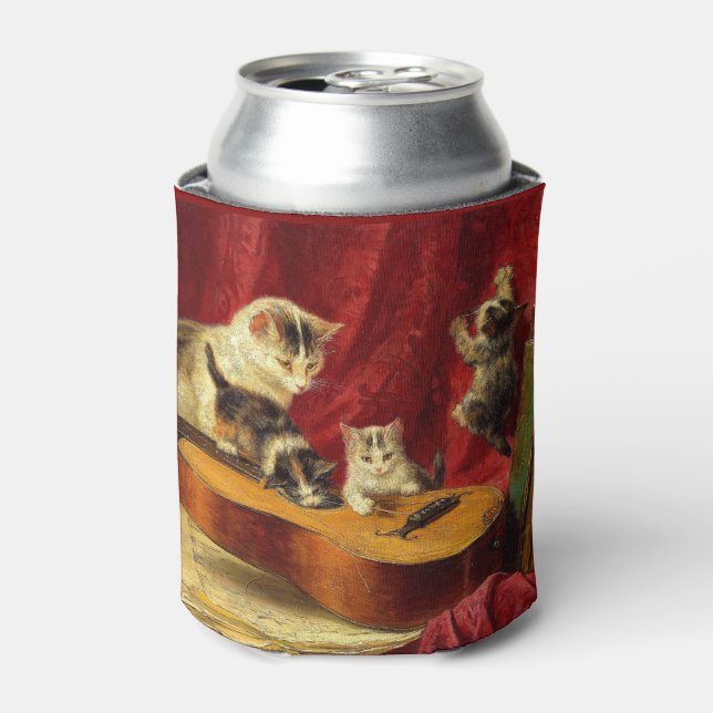Mother Cat and Kittens Playing with Guitar Can Cooler (Can Front)