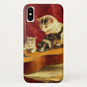 Mother Cat and Kittens Playing with Guitar iPhone X Case