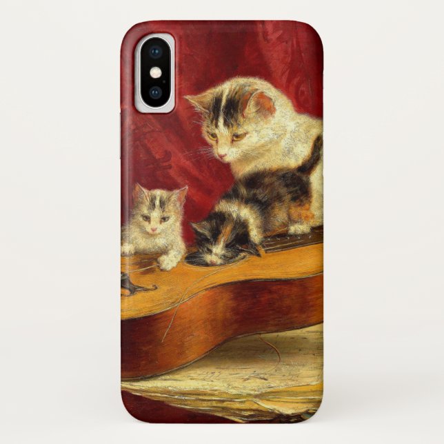 Mother Cat and Kittens Playing with Guitar Case-Mate iPhone Case (Back)