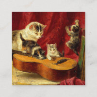 Mother Cat and Kittens Playing with Guitar