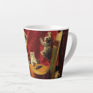 Mother Cat and Kittens Playing with Guitar Latte Mug