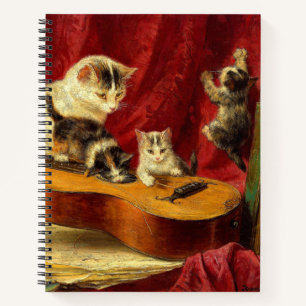Mother Cat and Kittens Playing with Guitar Notebook