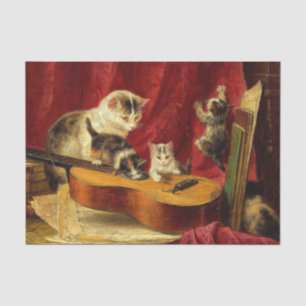 Mother Cat and Kittens Playing with Guitar Tissue Paper