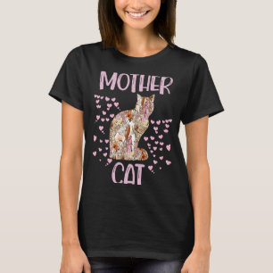 Mother Cat Floral Family Mother's Day  Flowers Hea T-Shirt
