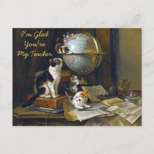 Mother Cat Kittens Desk I'm Glad You're My Teacher Postcard