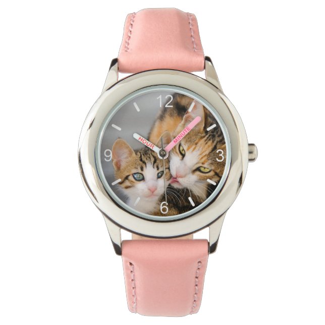 Mother Cat Loves Cute Baby Kitten Photo dial-plate Watch (Front)