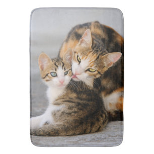 Mother cat loves cute kitten bath mat