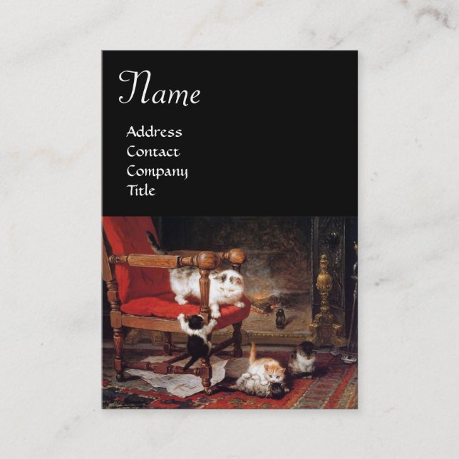 MOTHER CAT PLAYING WITH KITTENS BUSINESS CARD (Front)