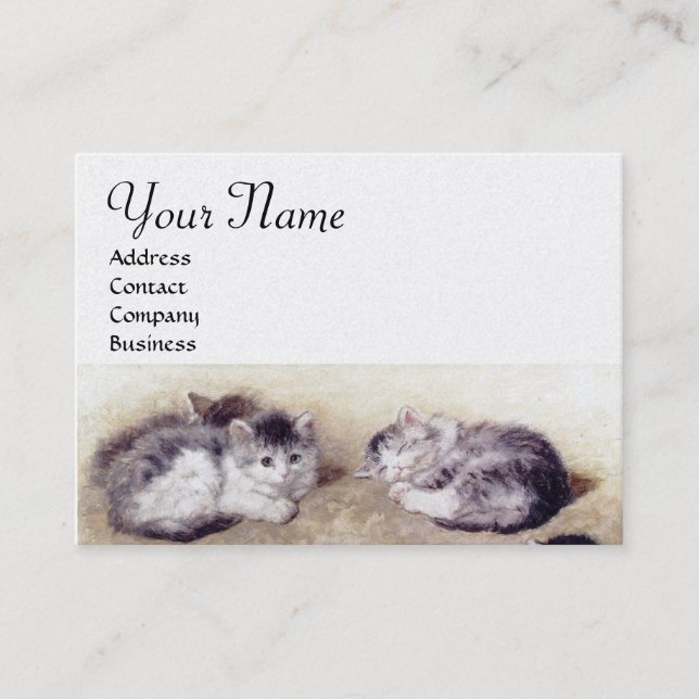 MOTHER CAT WITH KITTENS White Pearl paper Business Card (Front)