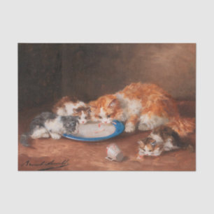 Mother Cat with Three Kittens, Brunel de Neuville Tissue Paper