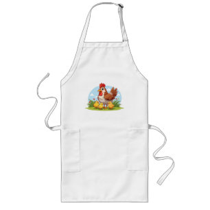 mother chicken and little yellow chicks long apron