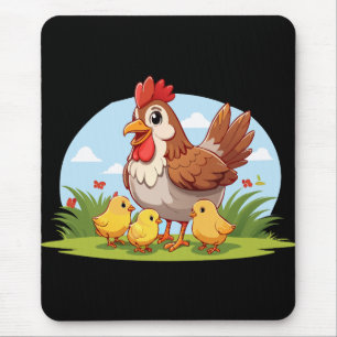mother chicken and little yellow chicks mouse mat