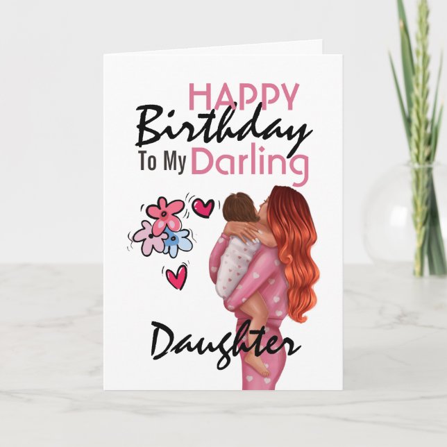 Mother child daughter birthday cute heart flowers holiday card (Front)