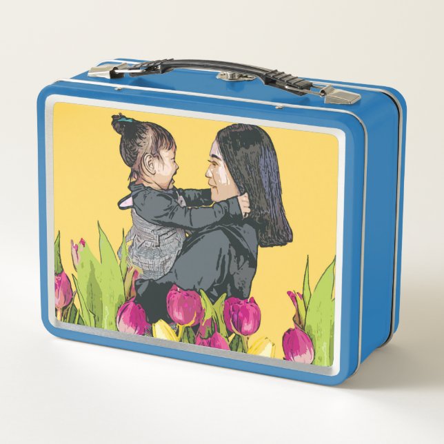 Mother & Child Love Illustration Metal Lunchbox (Back)