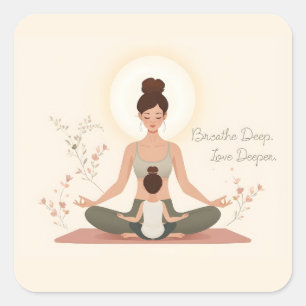 Mother Child Yoga Meditation Art Square Sticker