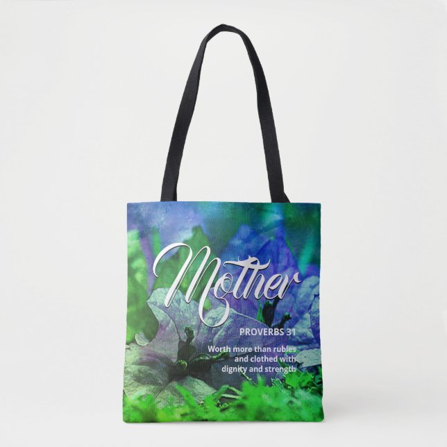 MOTHER Christian Proverbs 31 Blue Floral Tote Bag (Front)