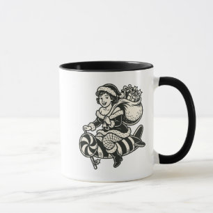 Mother Christmas retro on barley sugar rocket. Mug