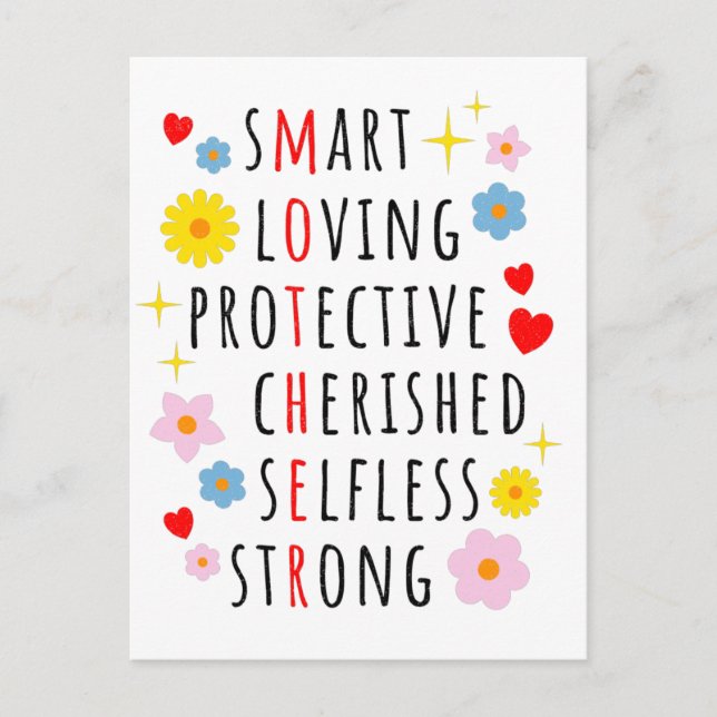 Mother: Cute list of adjectives making an acronym Postcard (Front)