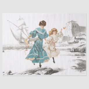 Mother Daughter Beach Vintage Decoupage Ship Sea  Tissue Paper