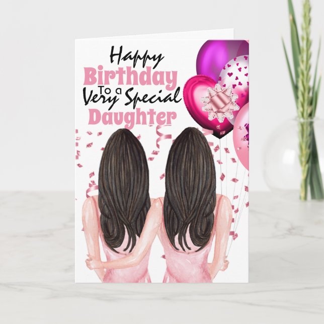 Mother daughter confetti balloons birthday wishes card (Front)
