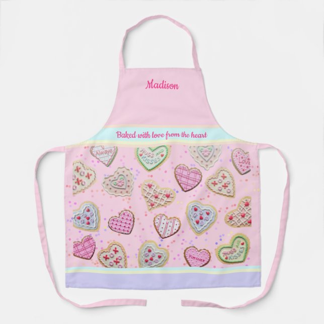Mother Daughter Custom Heart Cookies Pastel Apron (Front)